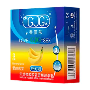 Caja con 3 condones gjg con sabor y aroma a plátano / 23084