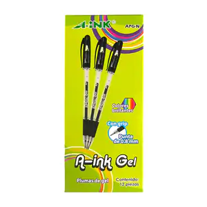 Paquete con 12 plumas de gel a-ink con punta de 0.8mm en color negro