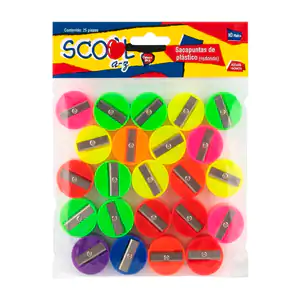Paquete con 25 sacapuntas scool a-z redondos de plástico, variedad de…