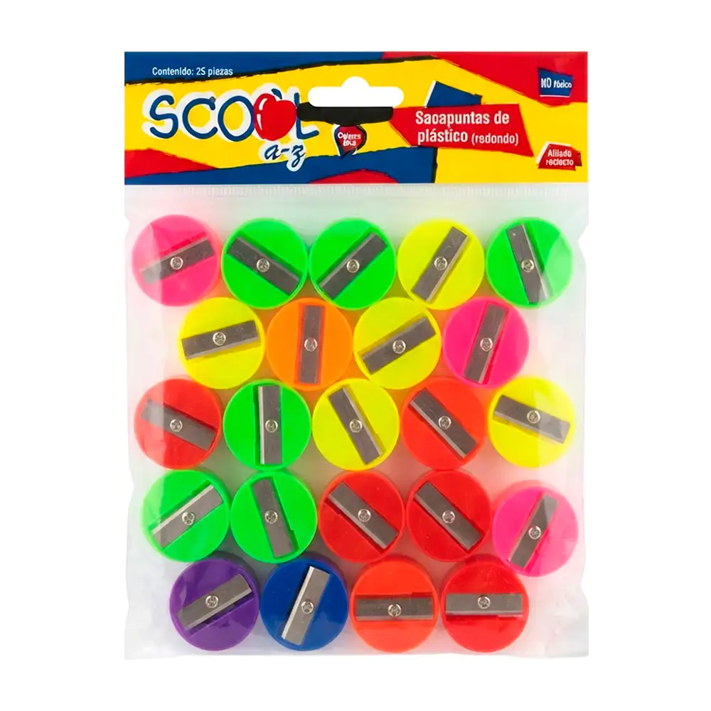 Paquete con 25 sacapuntas scool a-z redondos de plástico, variedad de…