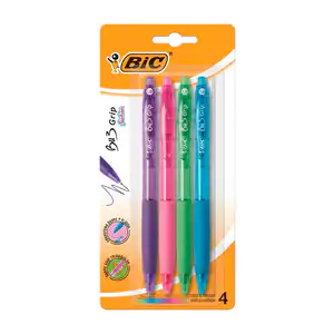 Blíster con 4 plumas bolígrafos bic bu3 grip fashion retráctiles, var…