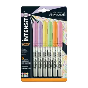 Blíster con 6 marcadores permanentes bic en tonos pastel y punta fina…