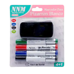Blíster con 4 marcadores + borrador para pizarrón blanco, variedad de…