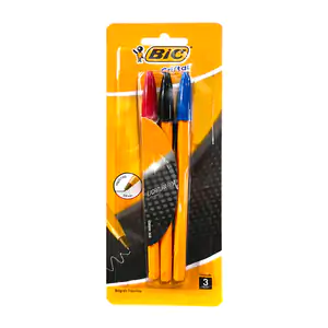 Blíster con 3 plumas bic cristal tinta azul, negro y rojo, 0.8mm