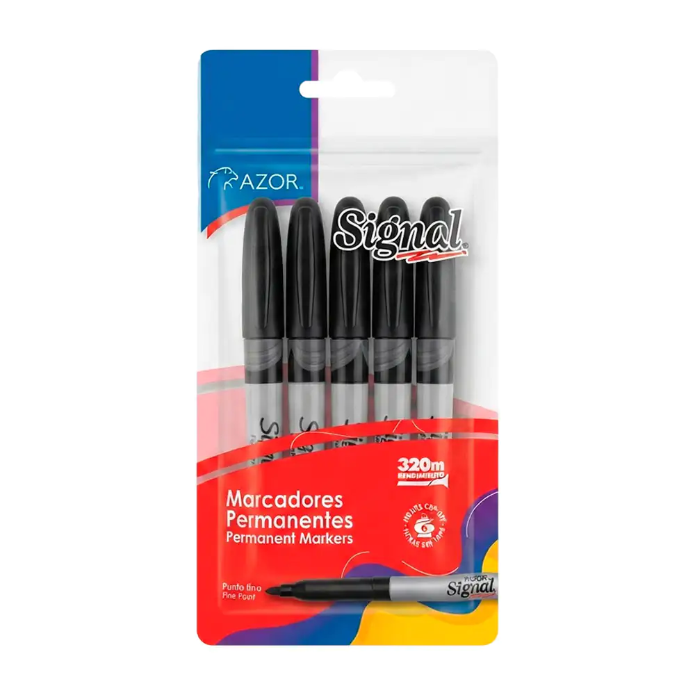 Paquete con 5 plumones - marcadores azor signal permanente de punto f…
