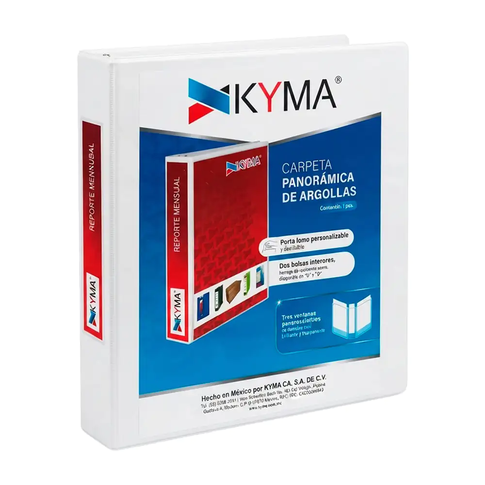 Carpeta blanca panorámica kyma de argollas, capacidad 200 hojas con p…