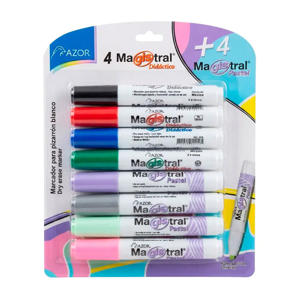 Blíster con 8 marcadores azor magistral pastel y didáctico para pizar…