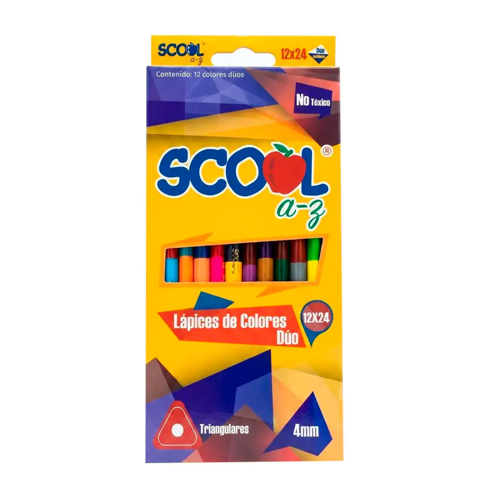 Paquete scool con 12 lápices bicolores, triangulares de 4mm, variedad…