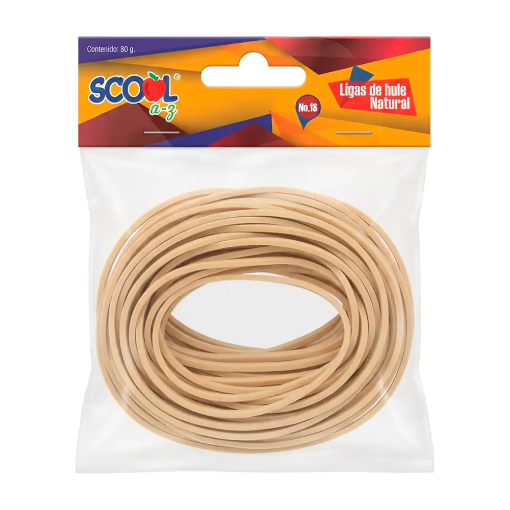 Paquete con ligas scool bandas elásticas de hule natural, no.18, 80g