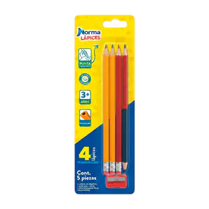 Blíster norma con 5pza, 2 lápices de grafito, 1 lápiz rojo + lápiz bi…