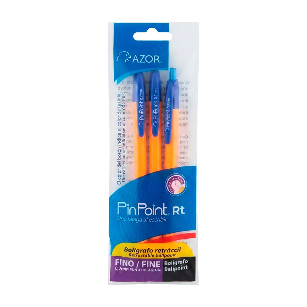 Paquete con 3 plumas bolígrafos azor pin point retractiles color azul…