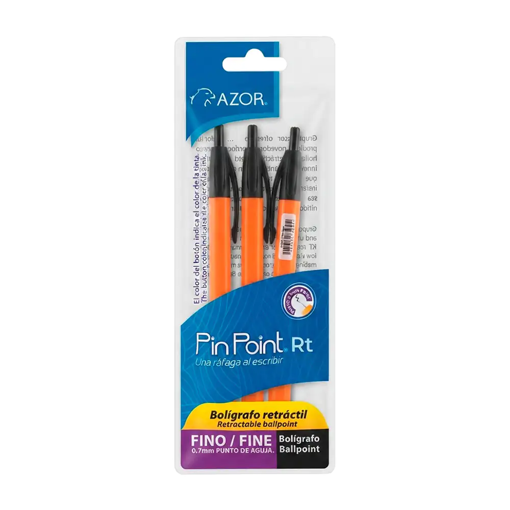 Paquete con 3 plumas bolígrafos azor pin point retractiles color negr…