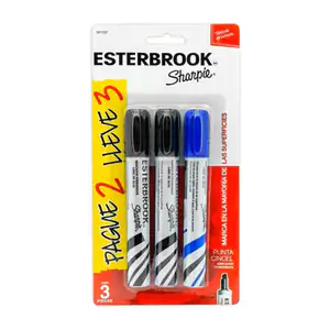 Blíster con 3 marcadores permanentes esterbrook sharpie de punta cinc…