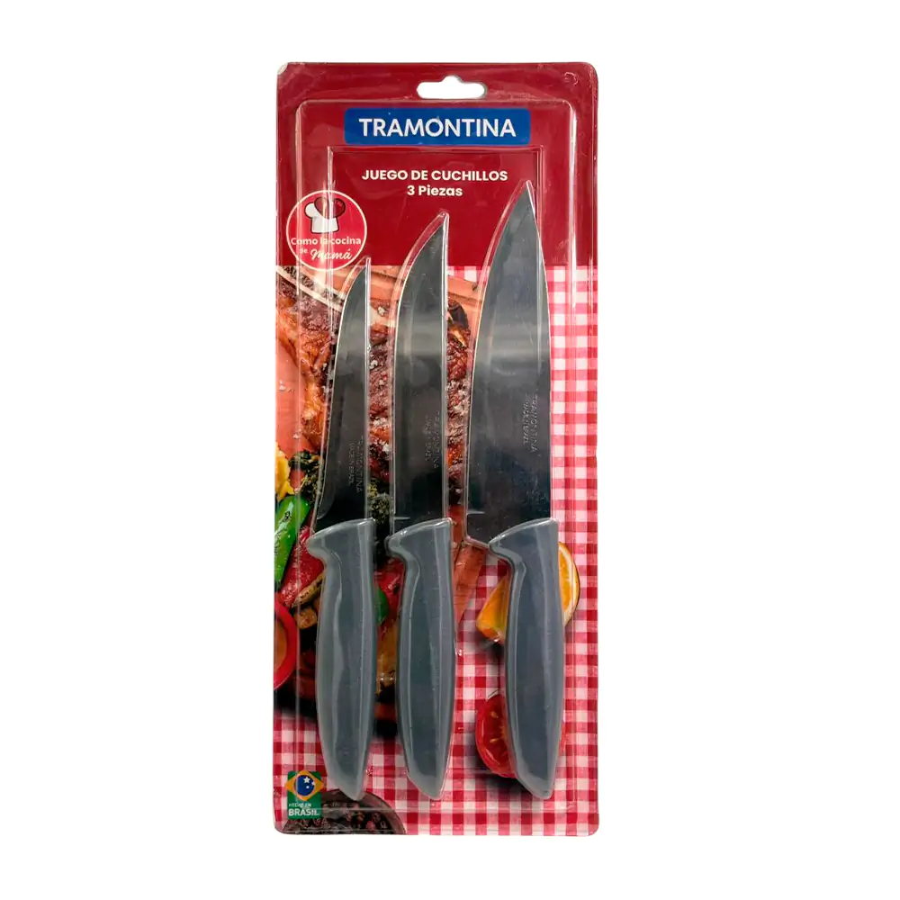 Set de tres cuchillos de acero inoxidable, mango de polipropileno 5in…
