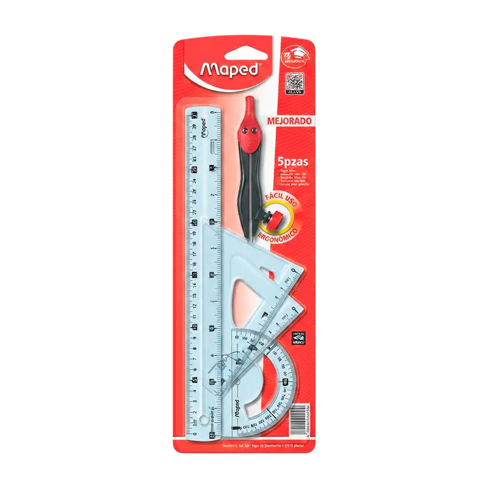 Blíster con juego de geometría de plastico maped de con 5 piezas