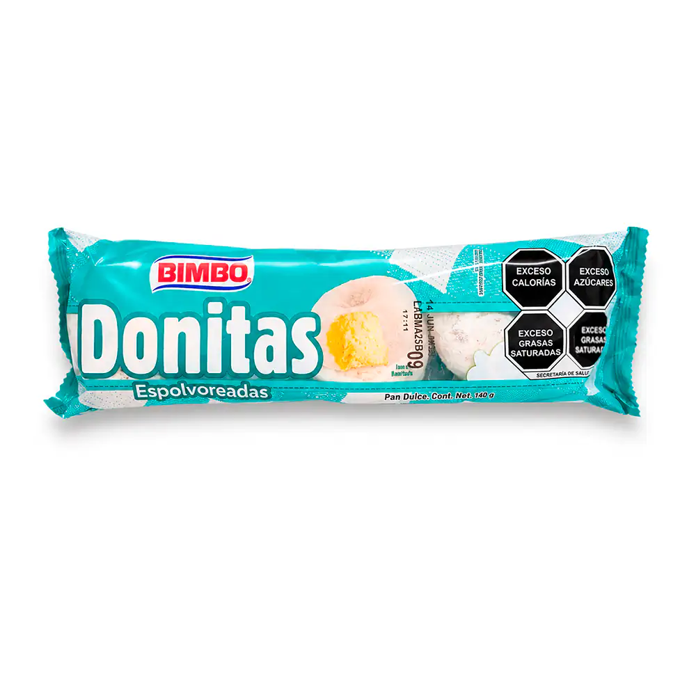 Paquete con 10 donitas bimbo espolvoreadas con azúcar glass / 418399