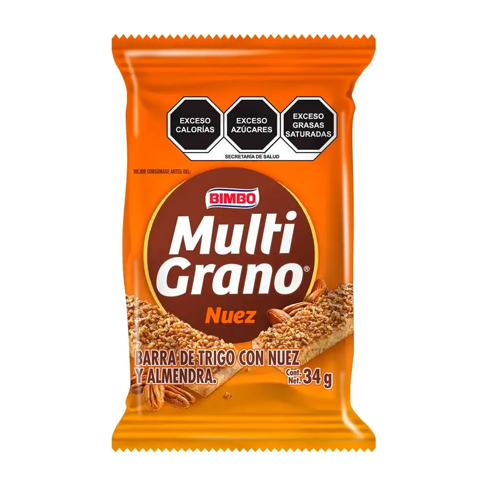 Barra multigrano bimbo con harina de trigo integral con nuez y almendra, 34g / 424345