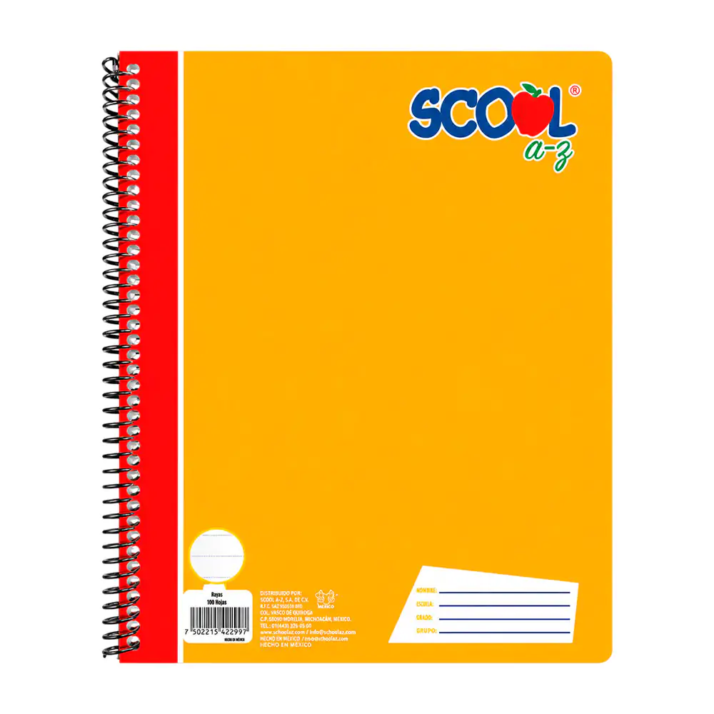 Cuaderno profesional scool hoja blanca 100 hojas, espiral metálico variedad de colores / 487011 / 12906