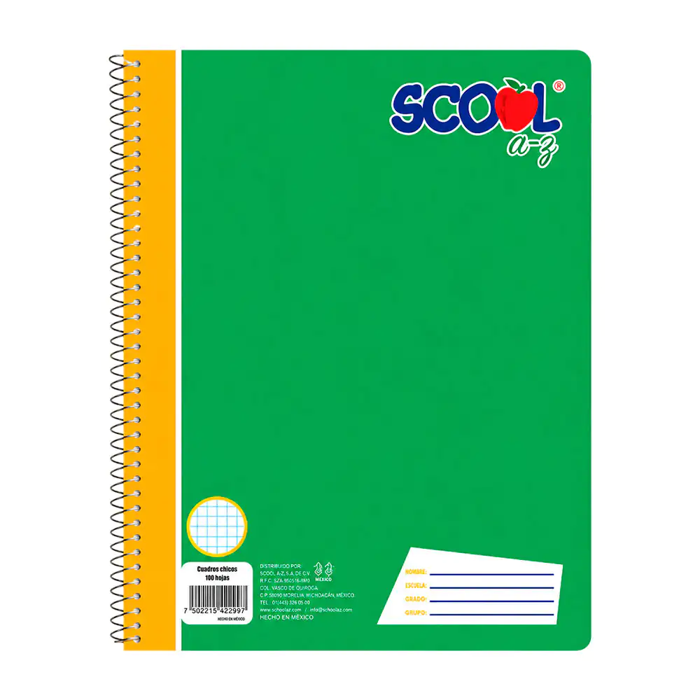Cuaderno profesional scool cuadro chico 100 hojas, espiral metálico v…