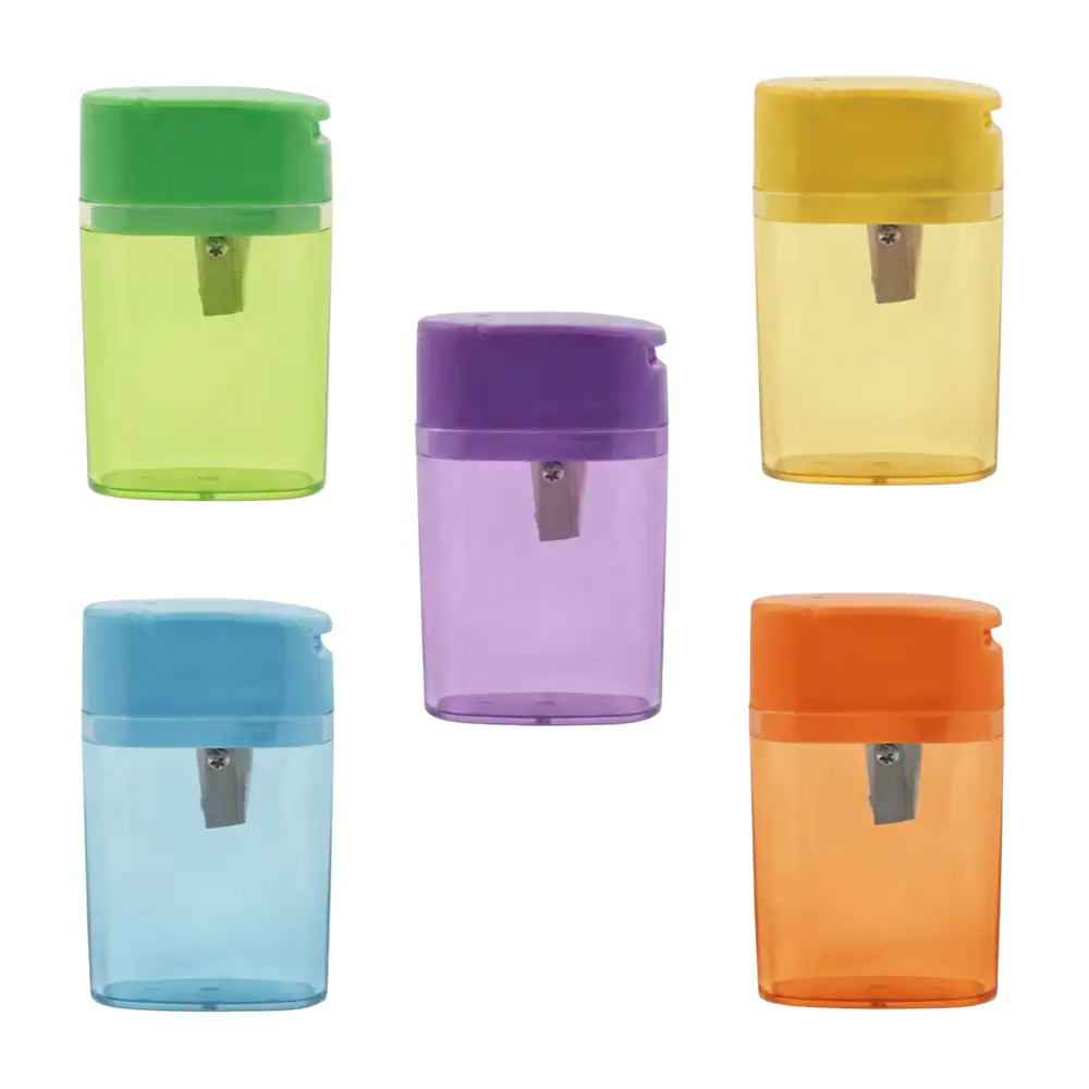 1pza sacapuntas scool a-z de plástico con deposito, variedad de colores / 488186