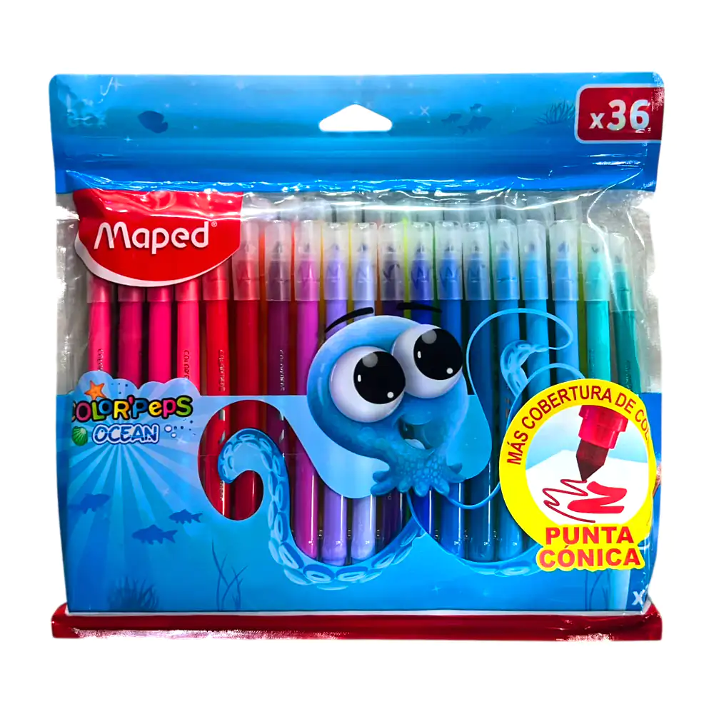 Paquete con 36 plumones delgados maped ocean lavables, variedad de co…