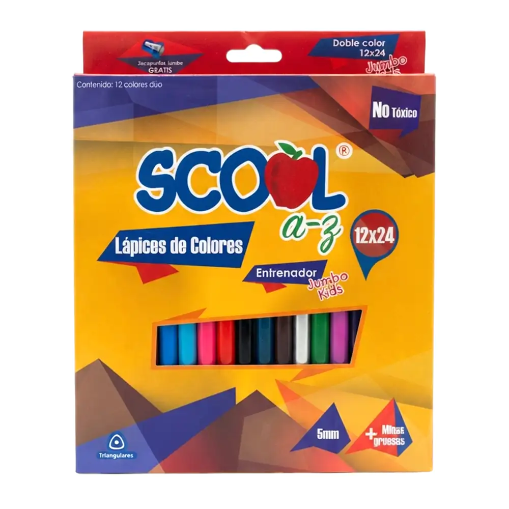 Estuche scool a-z con 12 lápices bicolores jumbo para entrenamiento +…