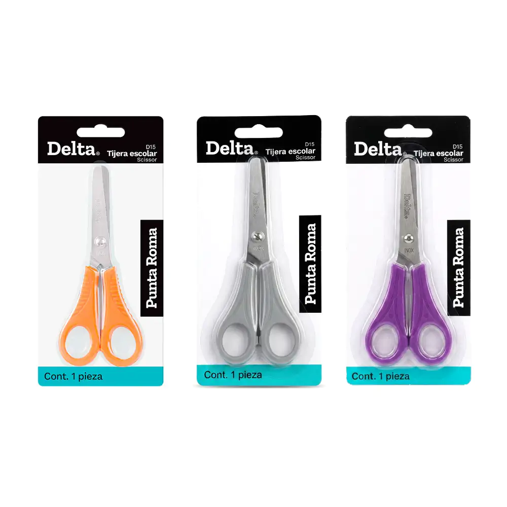 Blíster delta con tijeras escolares con punta roma de 5 pulgadas, variedad de colores