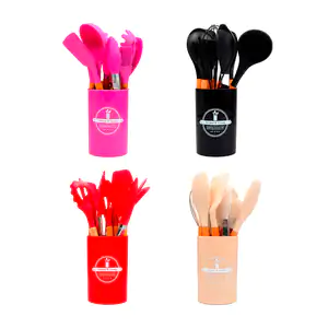 Set 11 utensilios de silicón con mango de madera para cocina + bote, …