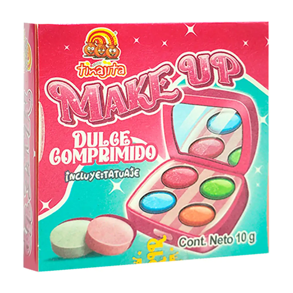 Cajita con 4 mini pastillas de dulces make up, temática de maquillaje, 10g, variedad