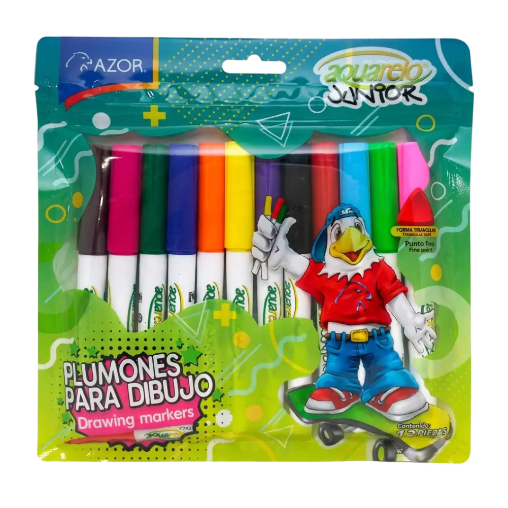 Paquete con 12 marcadores - plumones azor de punto fino, variedad de …