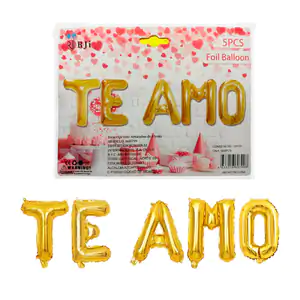 Set 5 globos metálicos color dorado, con frase te amo / foil balloon…