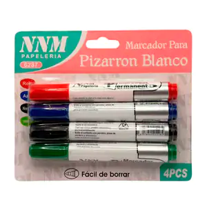 Blíster con 4 marcadores para pizarrón blanco, rojo azul, negro y ver…