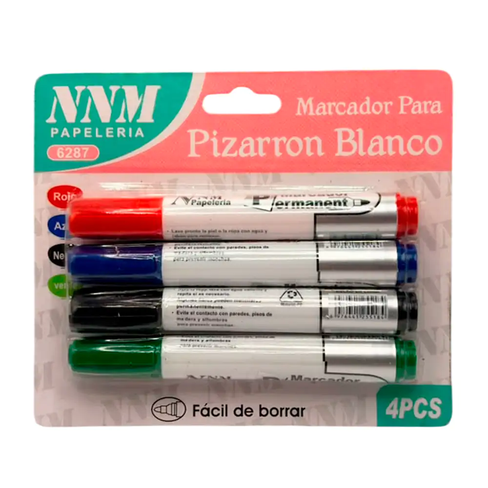 Blíster con 4 marcadores para pizarrón blanco, rojo azul, negro y ver…