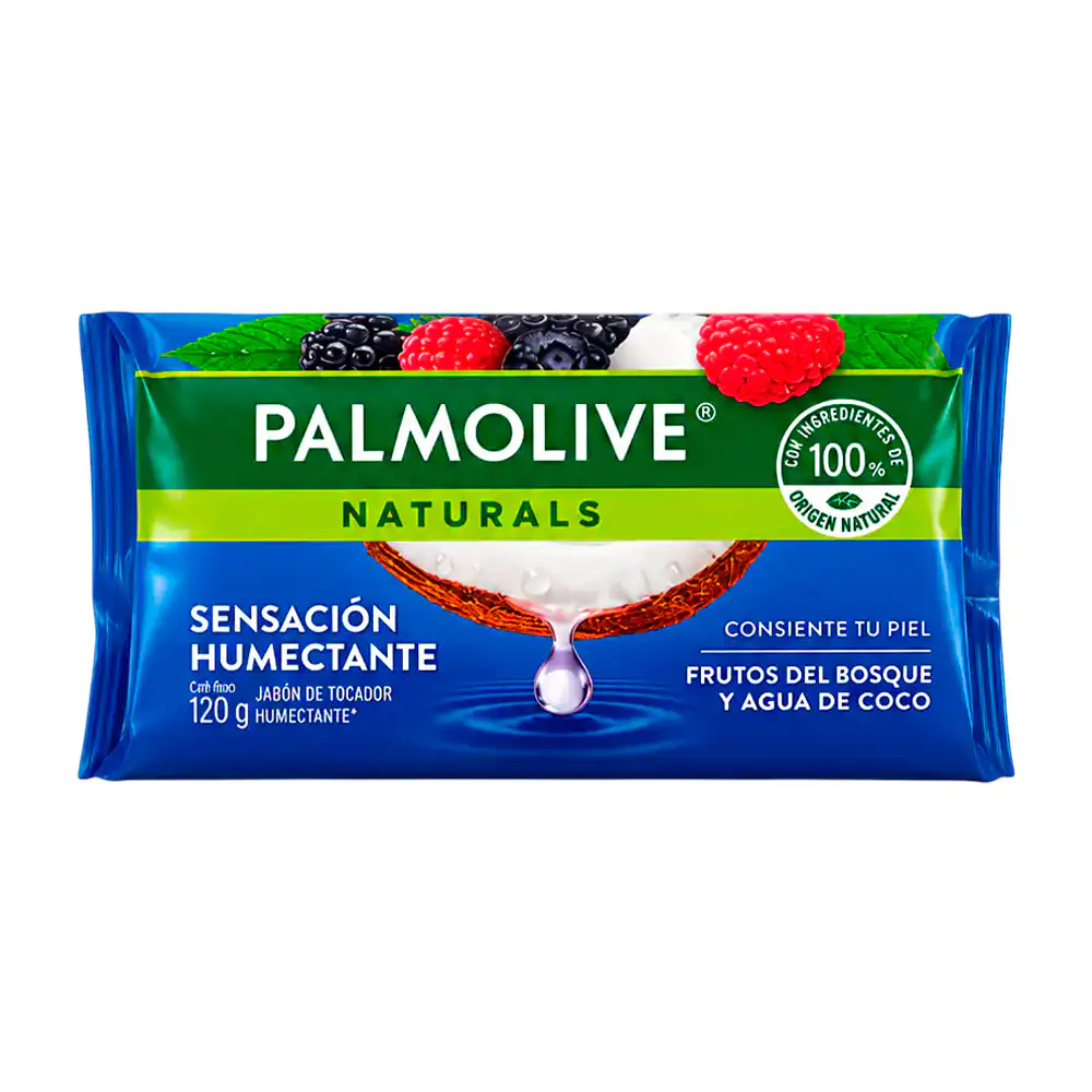 1pza jabón en barra palmolive naturals con aroma frutos del bosque y agua de coco, 120g / 682273