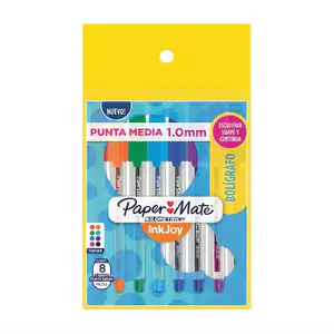 Paquete con 8 plumas paper mate kilométrico con punta de 1mm, varieda…