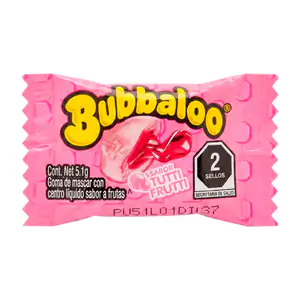 1pza goma de mascar bubbaloo con relleno líquido sabor tutti frutti, …
