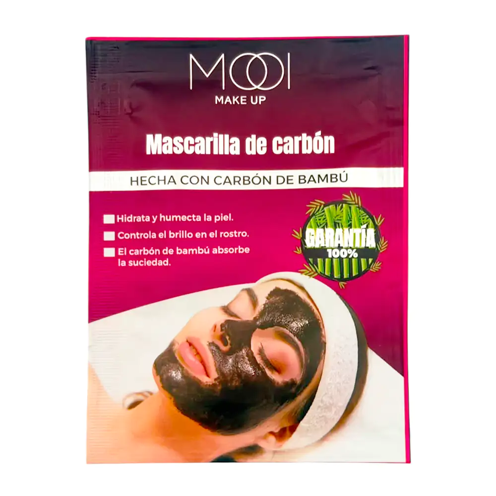 Paquete con 10 mascarillas faciales exfoliantes mooi con extracto de carbón de bambú