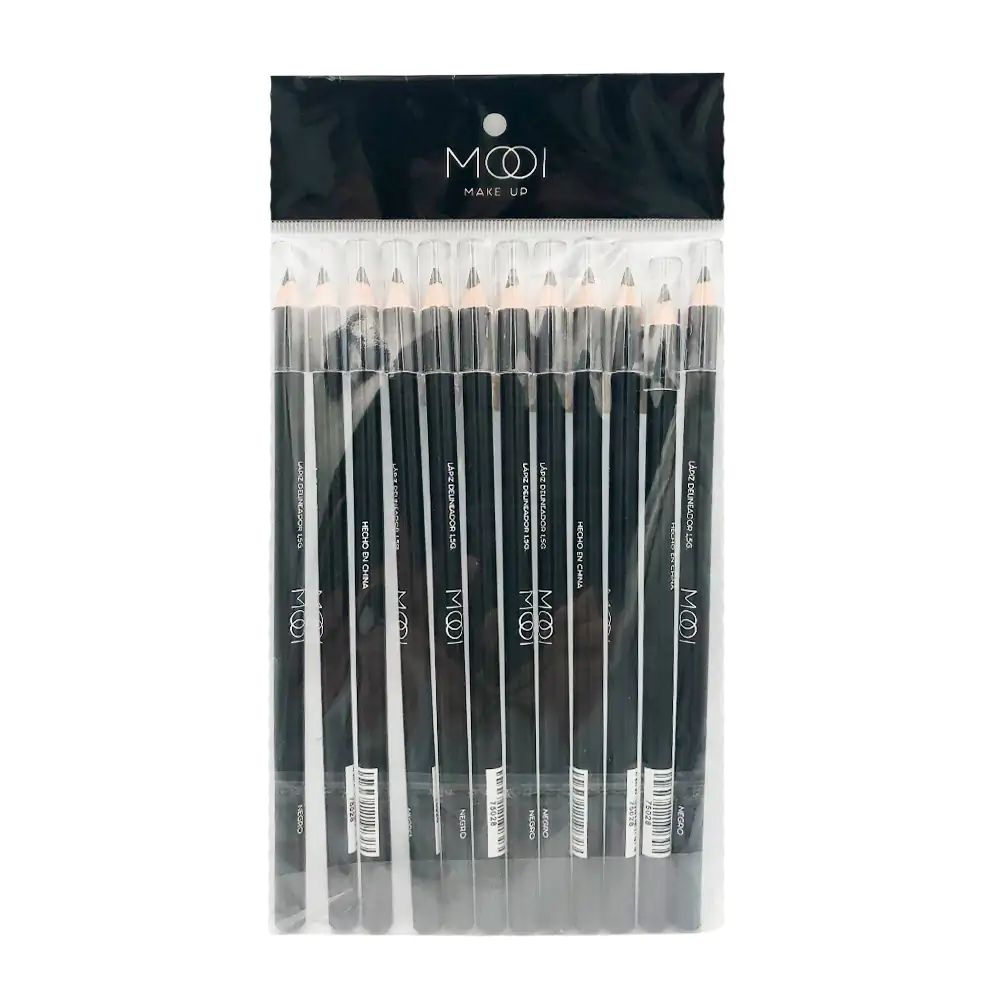 Paquete con 12 lápices delineadores mooi de1.5g y 19cm en color negro