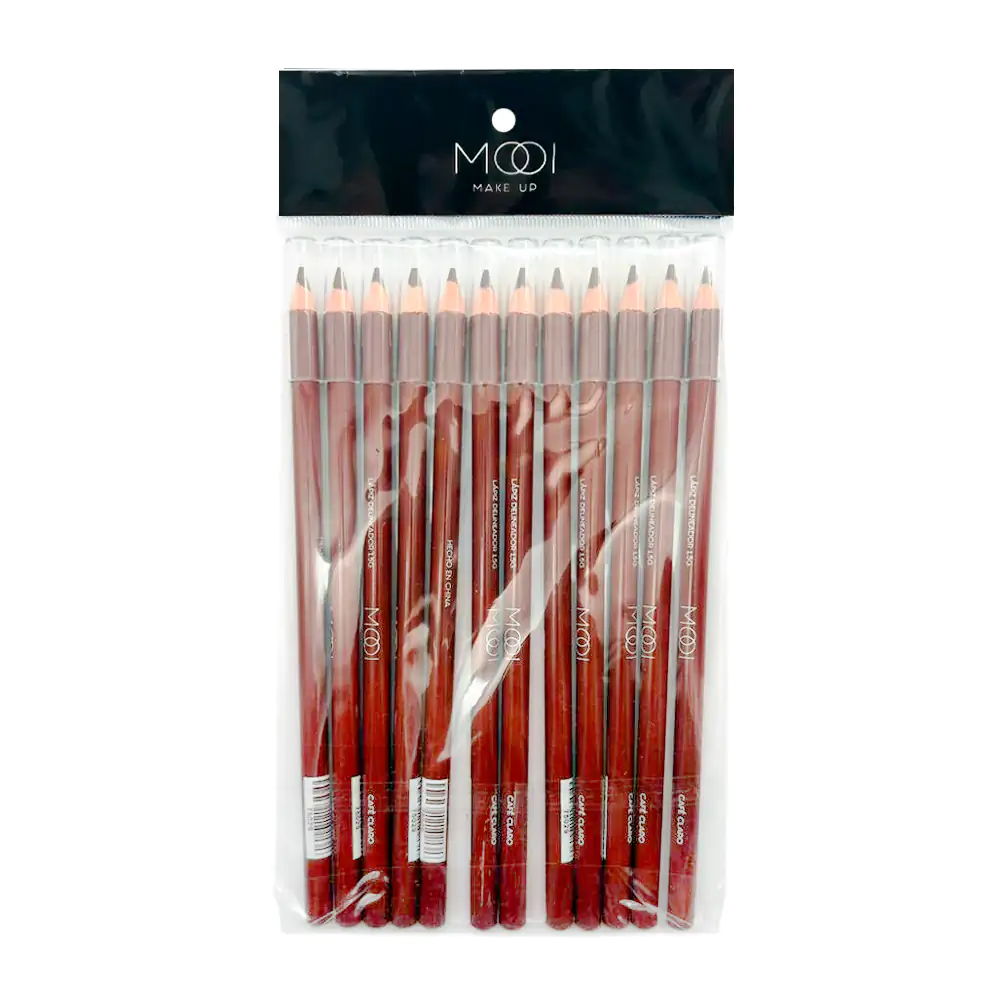 Paquete con 12 lápices delineadores mooi de1.5g y 19cm en color café claro 