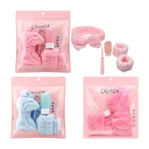 Kit de belleza con diadema y muñequeras afelpadas, 1 cepillo plegable…