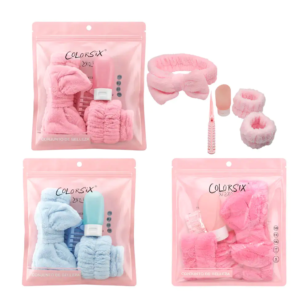 Kit de belleza con diadema y muñequeras afelpadas, 1 cepillo plegable…