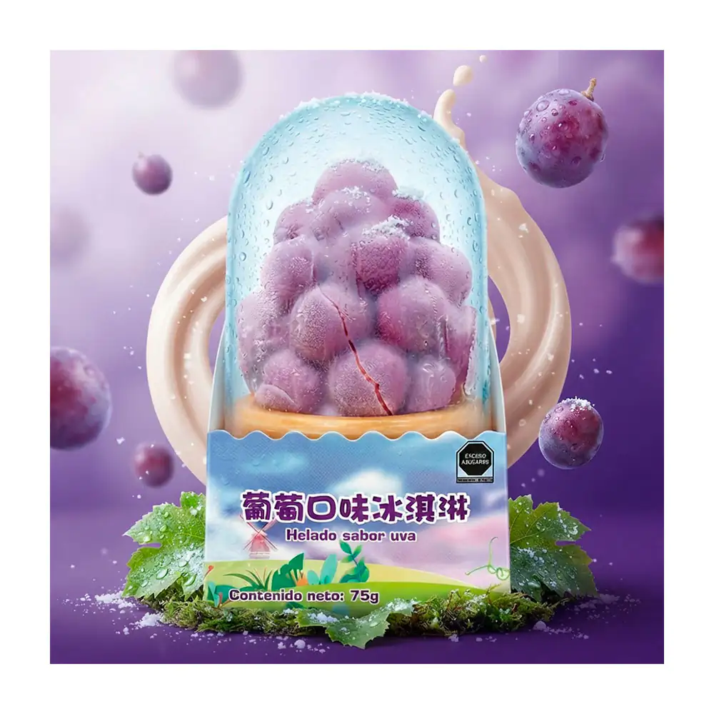 1pza helado cremoso coreano sabor y forma de uva, 90ml / 853681