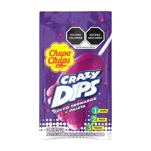 1pza paleta de caramelo chupa chups crazy dips con polvo tronador, sa…