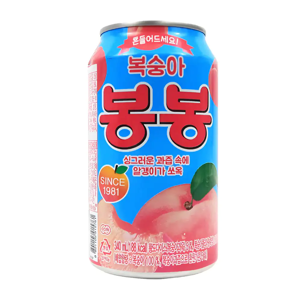 1pza bebida coreana, jugo haitai bong bong sabor durazno, 340ml / 915761