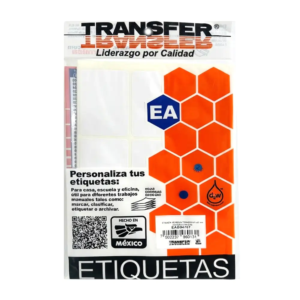 Paquete con 108 etiquetas blancas adhesivas transfer rectangulares de 4.7x6.7cm 