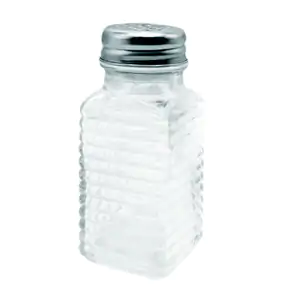 1pza Salero de cristal cuadrado con relieve y tapa de acero inoxidable