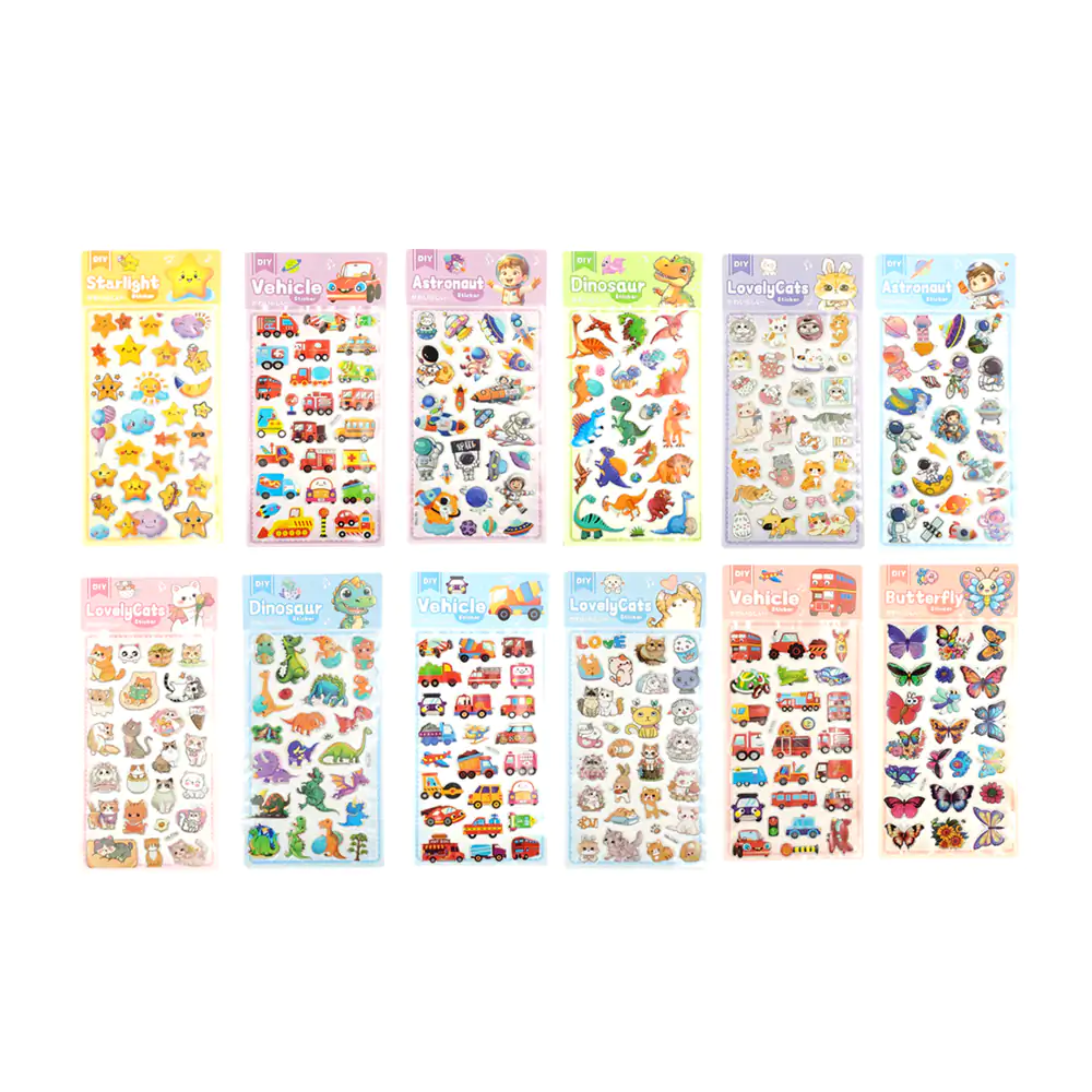 Planilla de stickers pequeños con estampados kawaii, variedad de diseños