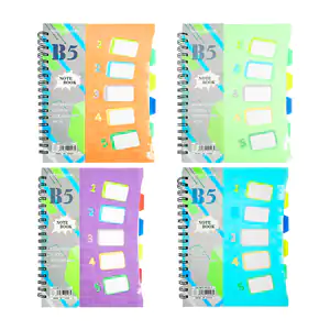Libreta de cuadro chico, doble espiral metálico con 4 separadores, va…