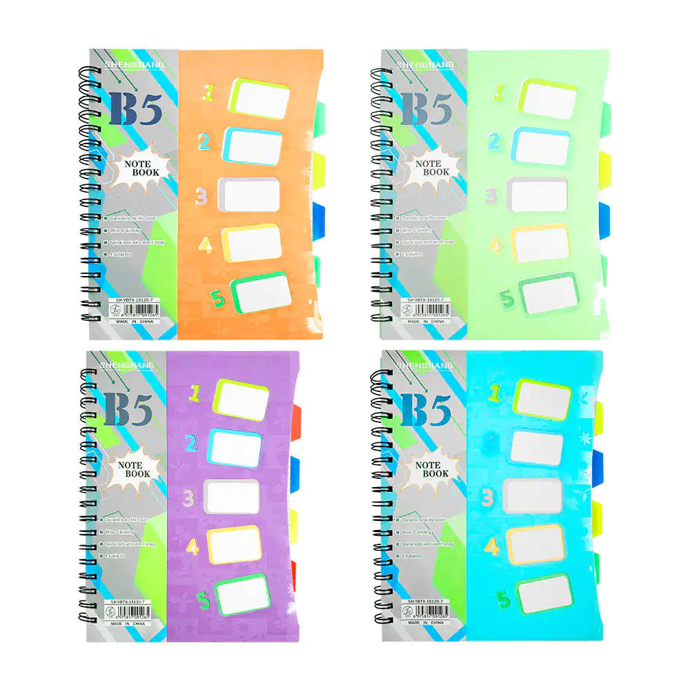 Libreta de cuadro chico, doble espiral metálico con 4 separadores, variedad de colores / b5-18120-7