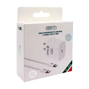 Combo cargador usb-c 35w carga rápida, cable 1mt de tipo c a c y dise…